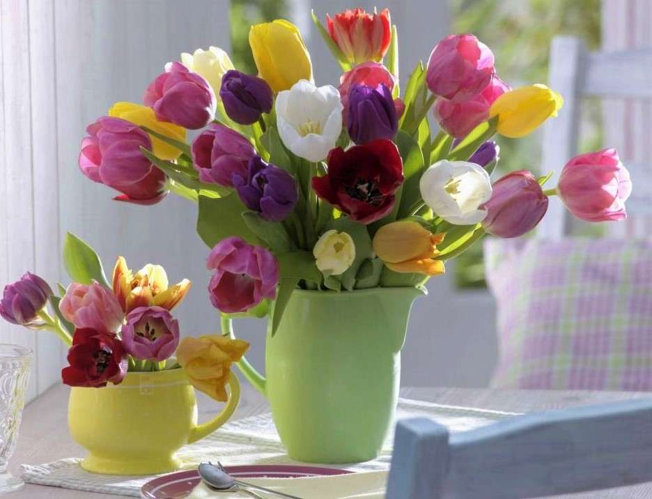 Kolorowe Tulipany W Wazonach puzzle online
