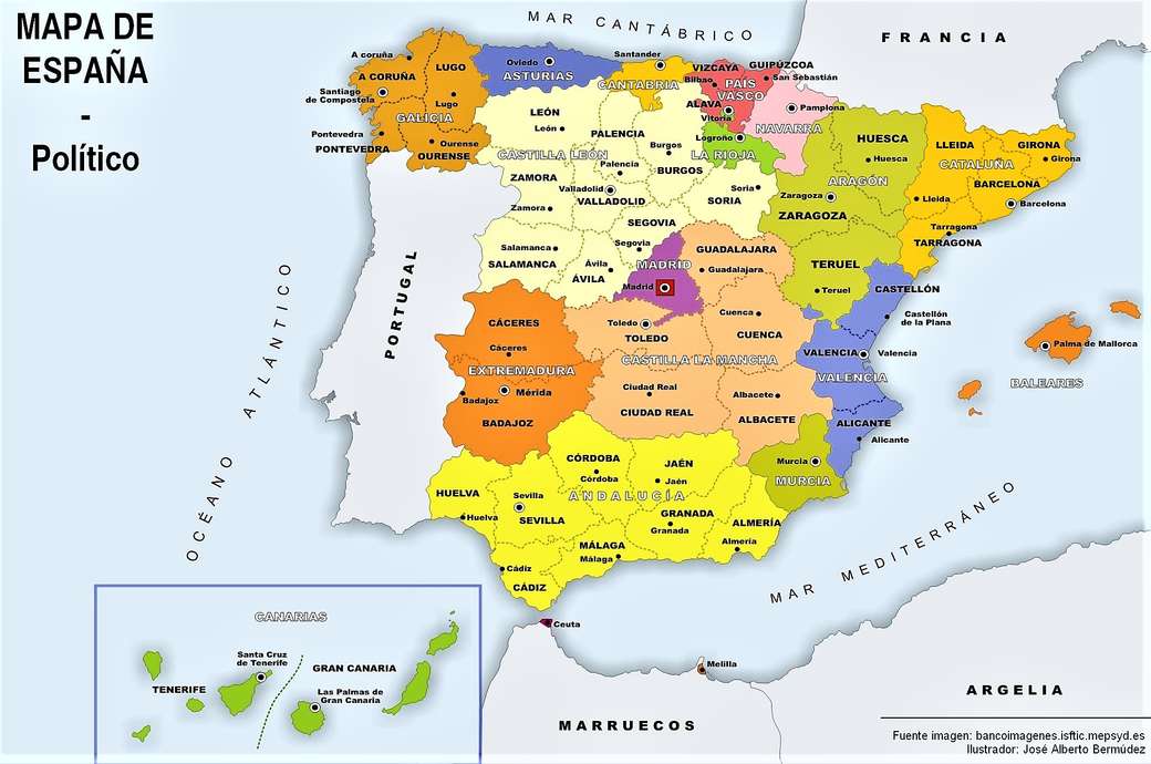 Mapa hiszpańskiego podziału geograficznego puzzle online