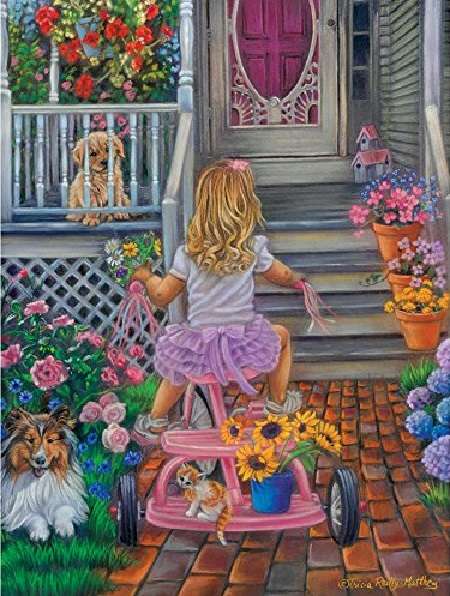 Dziecko przed domem. puzzle online
