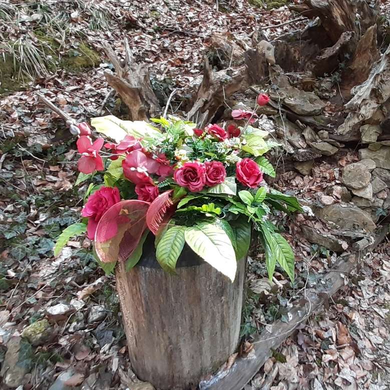 donica z kwiatami w lesie puzzle online