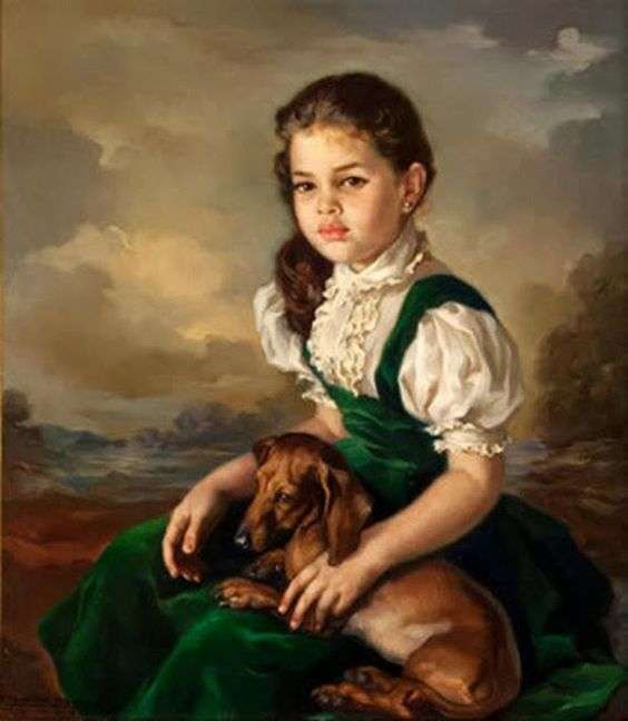 Piękny portret dziewczyny z jej zwierzaka puzzle online