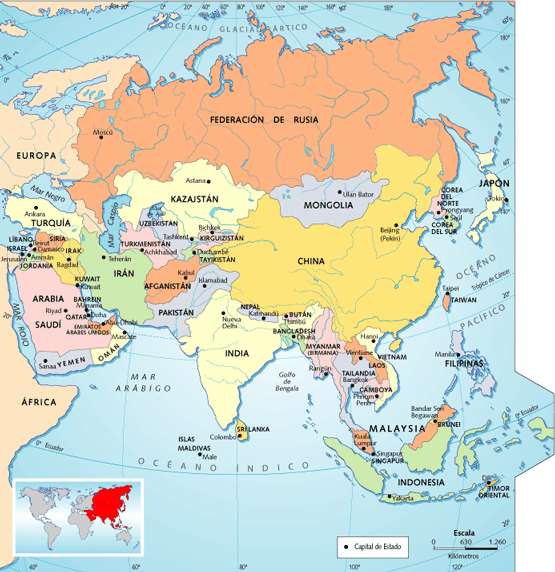 Mapa Azji puzzle