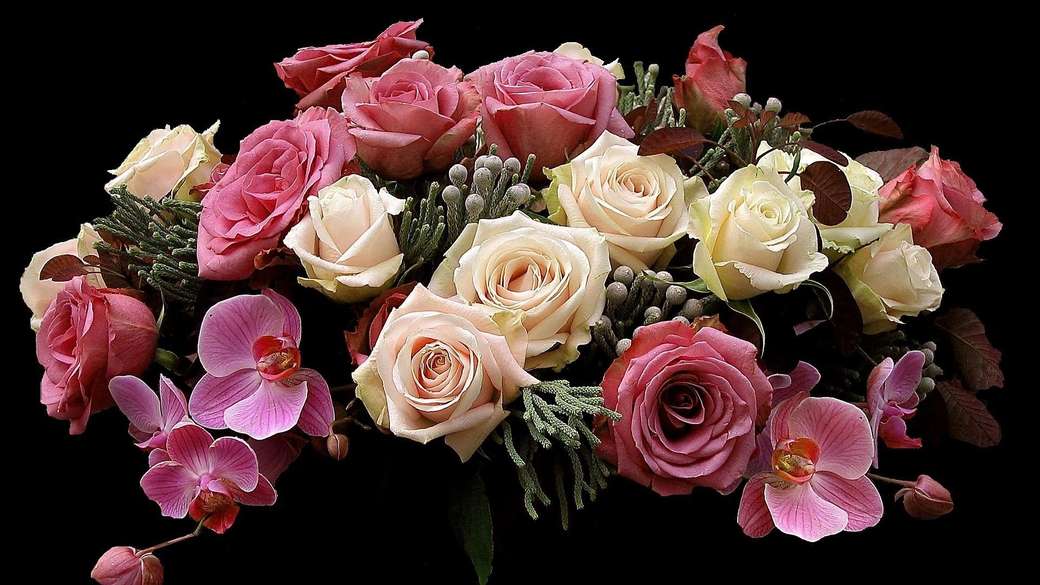 Bukiet róż i storczyków puzzle online