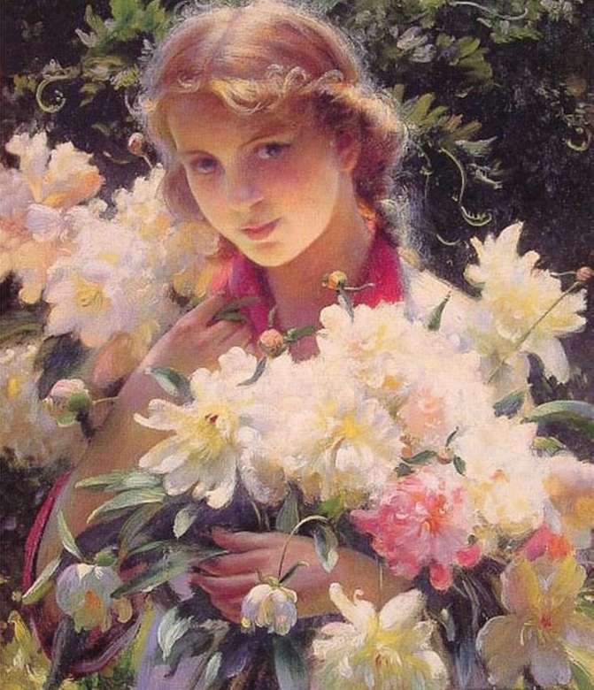 Kobieta z kwiatami puzzle online