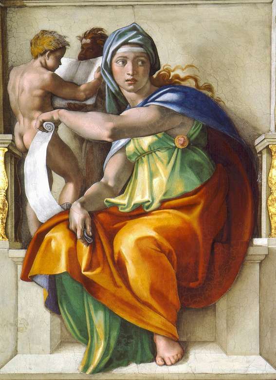 Michelangelo Sibilla delfica (sklepienie kaplicy puzzle online