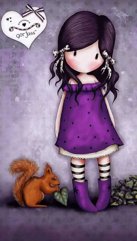 Ilustracja dziewczyna z wiewiórką. puzzle online