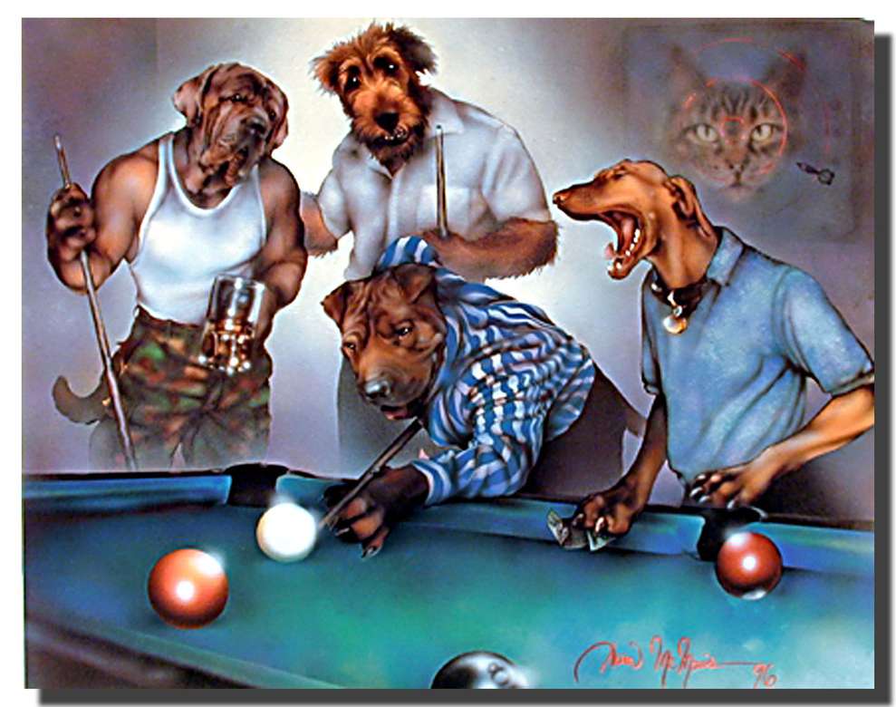 Dogs_Playing_Pool - Bilhar puzzle online