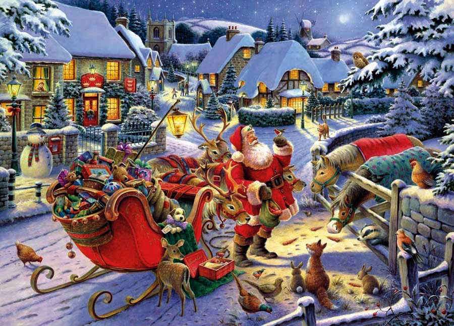 Święty Mikołaj ze zwierzętami puzzle online
