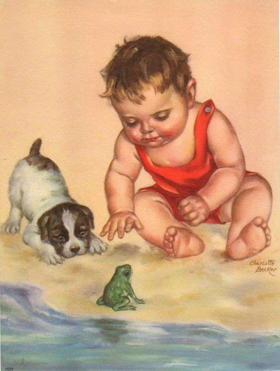 Dziecko, pies i żaba puzzle online