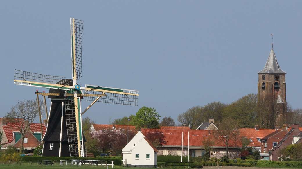 Wieś z młynem na Zelandii w Holandii puzzle online