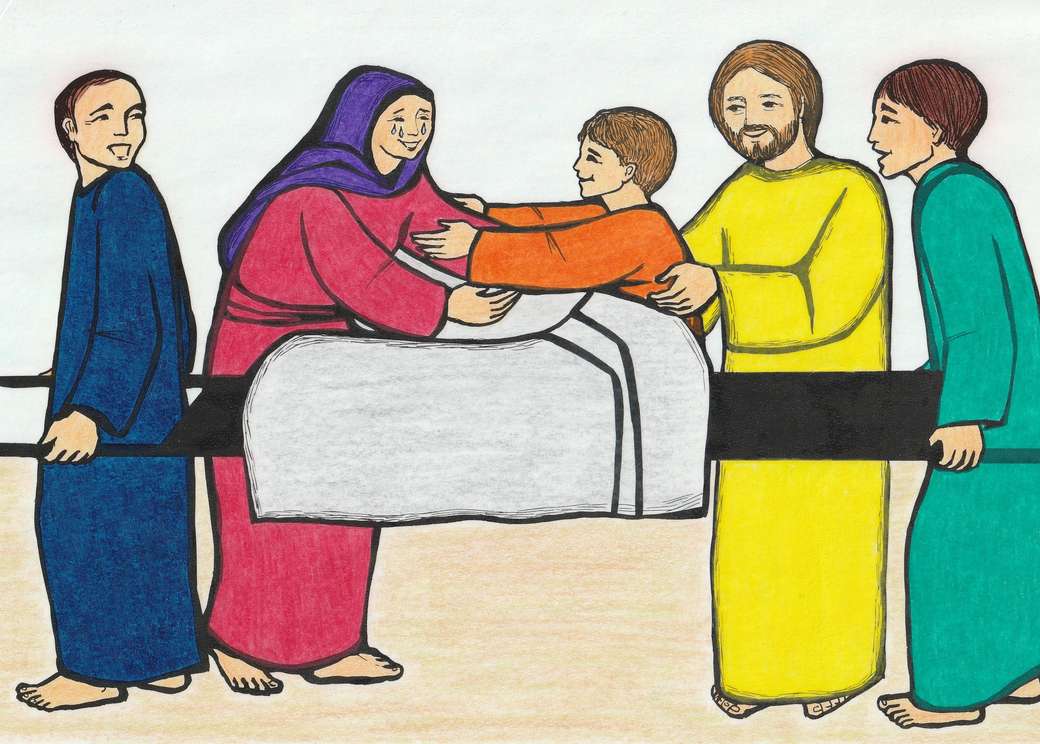 Dla dzieci: Jezus podnosi chłopca do Nain puzzle online