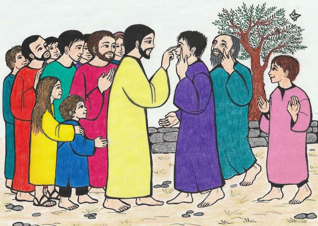 Dla dzieci: Jezus uzdrawia niewidomych puzzle online
