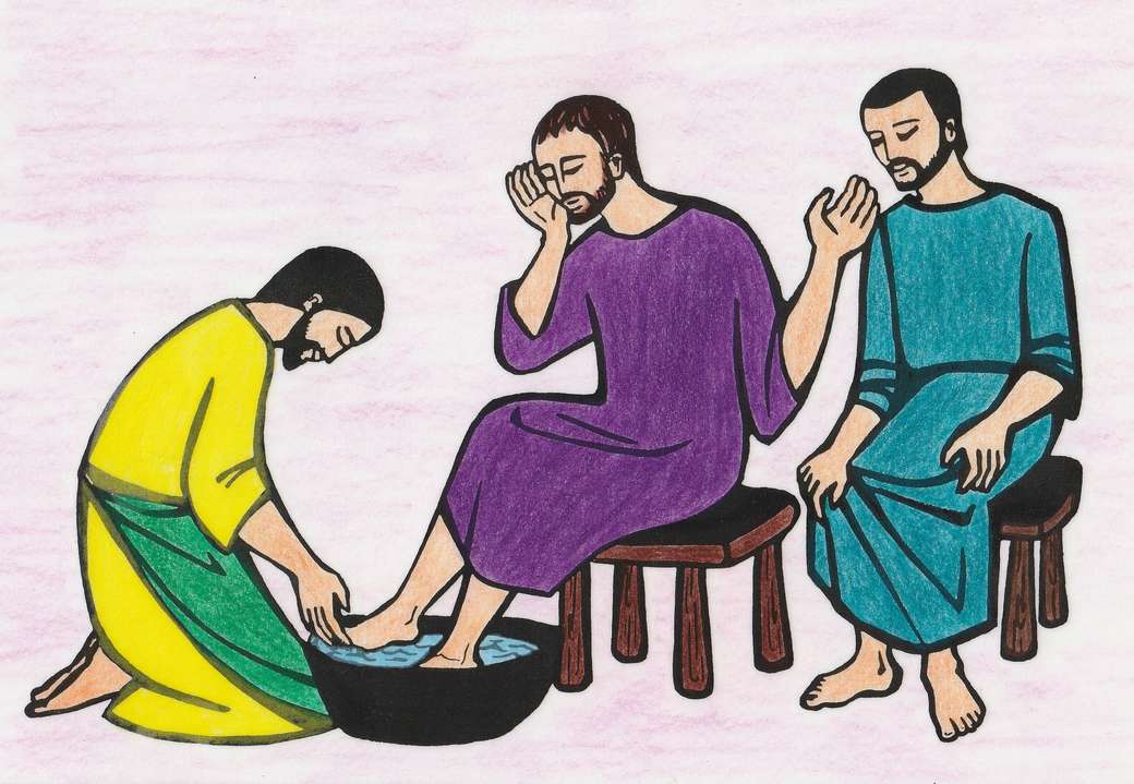 Dla dzieci: Jezus myje stopy uczniom puzzle online