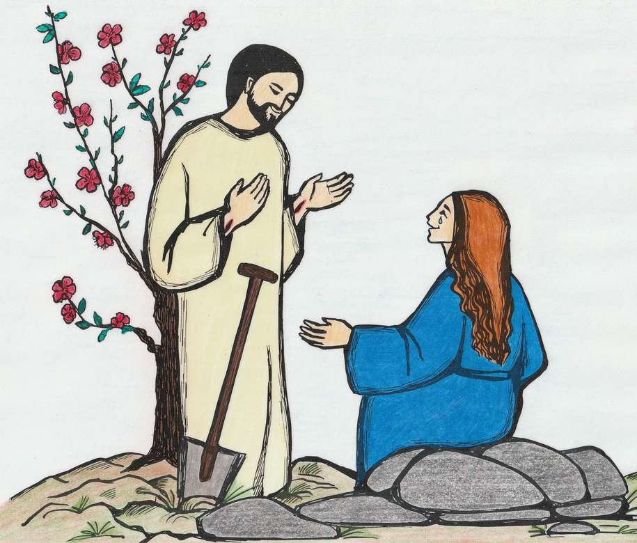 Dla dzieci: Maria Magdalena i Jezus w ogrodzie puzzle online