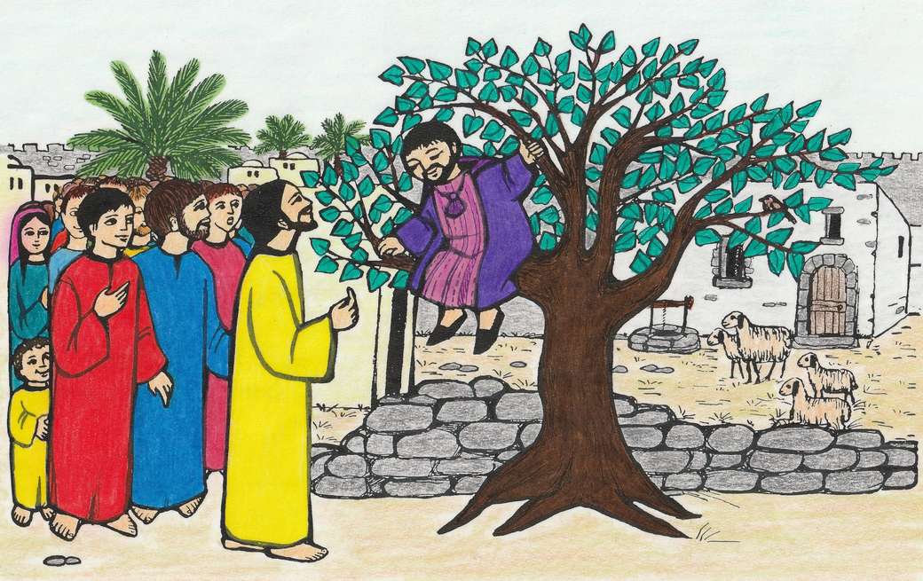 Dla dzieci: Zacheusz wspina się na drzewo puzzle online