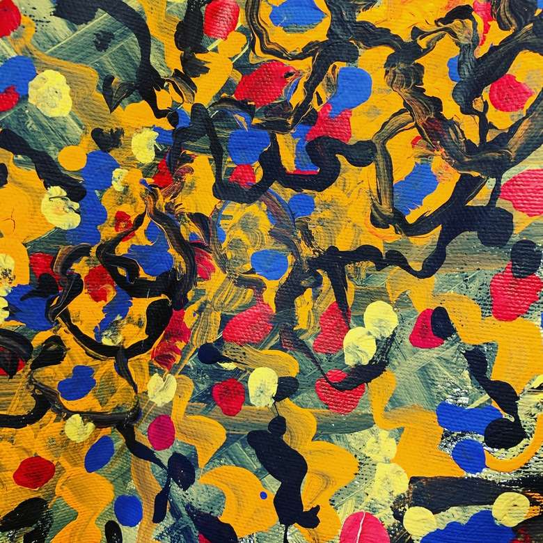 żółty niebieski i czerwony malarstwo abstrakcyjne puzzle online
