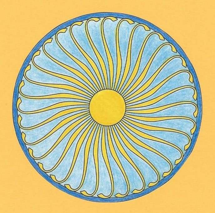 Koło słoneczne Mandala żółte puzzle online