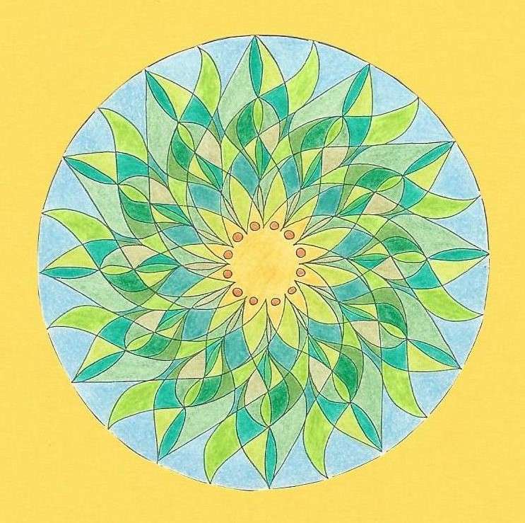 Mandala pozostawia okrągły taniec żółty zielony puzzle online