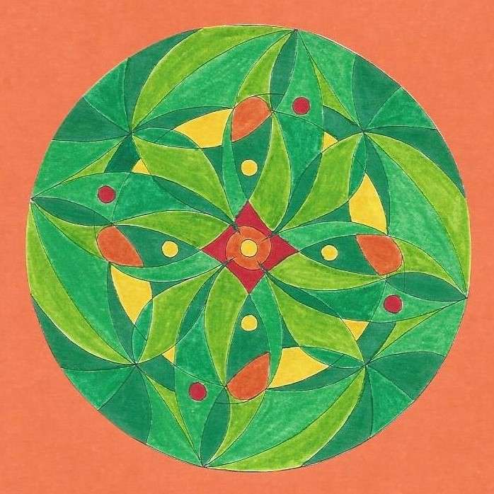 Mandala zielony żółty pomarańczowy puzzle online