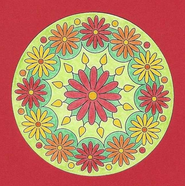 Mandala kwiaty żółte pomarańczowe czerwone puzzle online