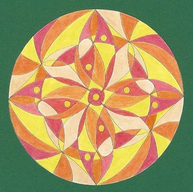 Mandala żółty pomarańczowy czerwony puzzle online