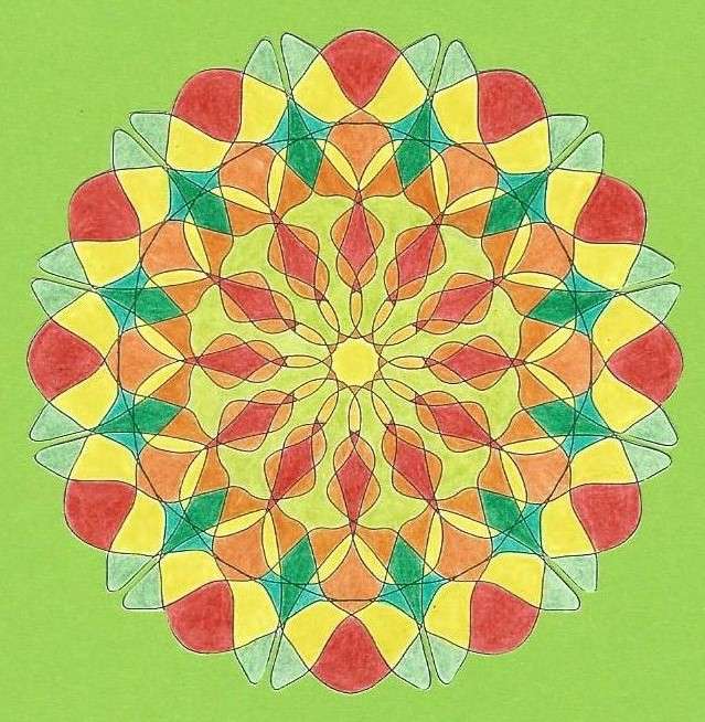 Mandala żółty pomarańczowy czerwony zielony puzzle online