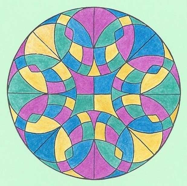 Mandala żółty turkusowy fioletowy puzzle online