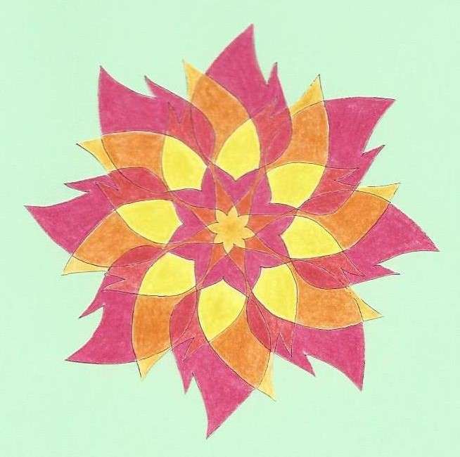 Mandala Star Flower żółty pomarańczowy czerwony puzzle online