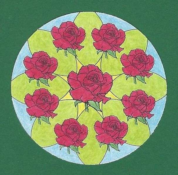 Mandala Dziewięć czerwonych róż puzzle online