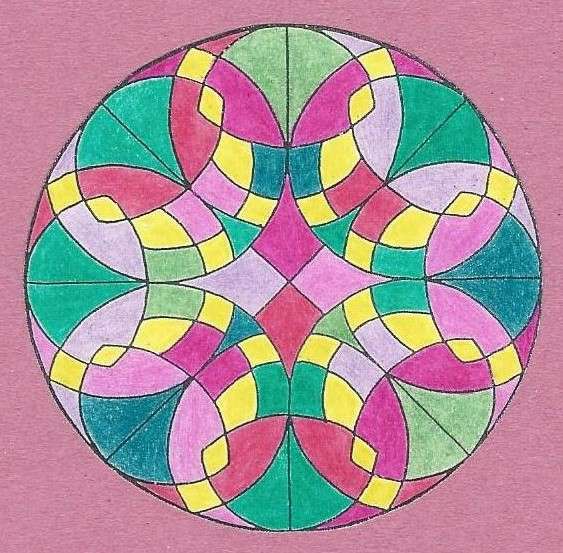 Mandala żółty zielony fioletowy puzzle online