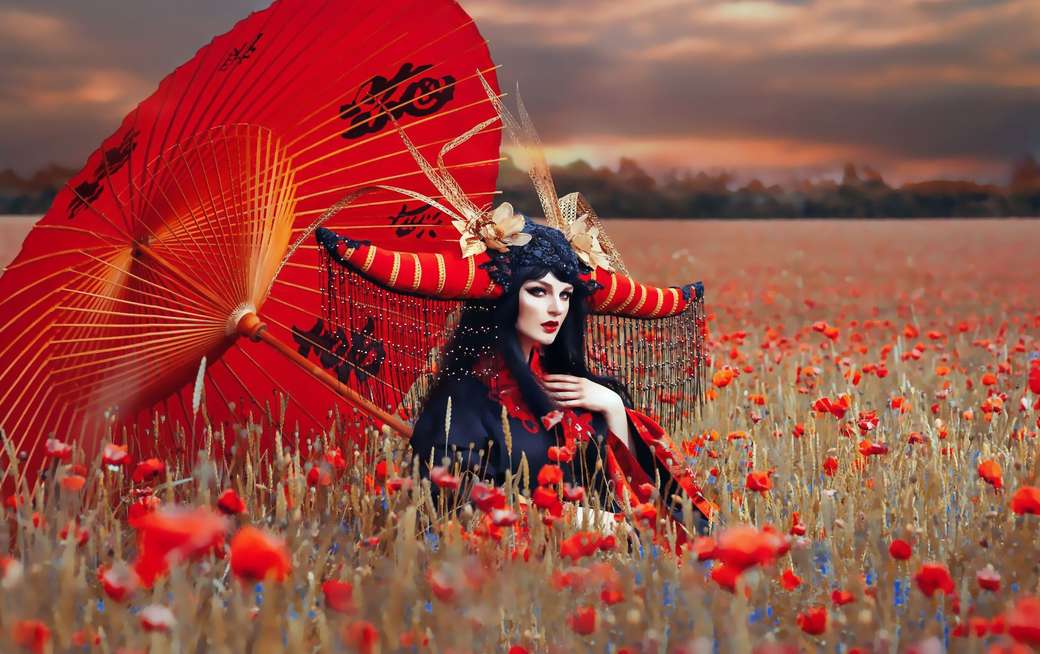 maki czerwony-rogi kobieta parasol puzzle online