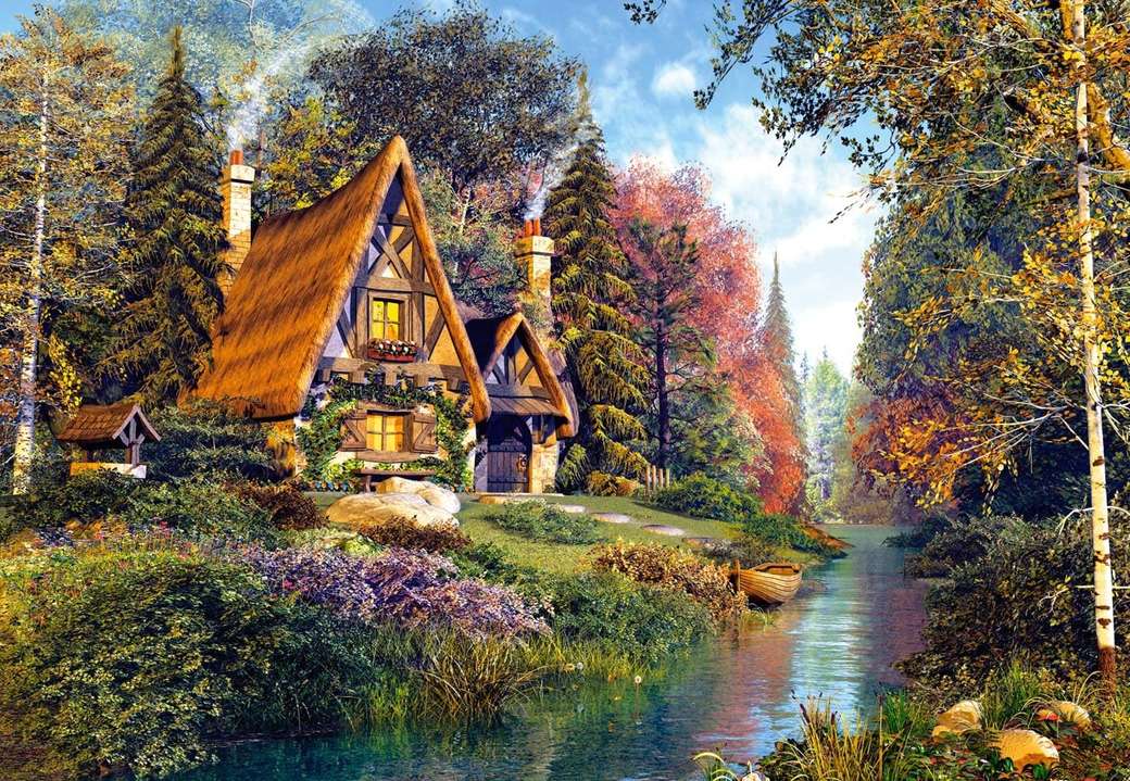 ładny domek nad rzeką puzzle online