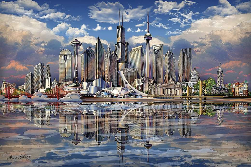 Widok miasta z wody puzzle online