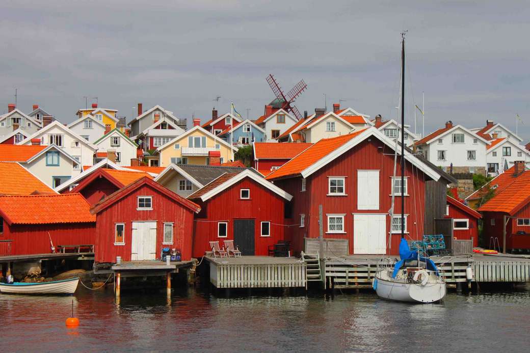 Orust drewniane domy nad wodą Szwecja puzzle online