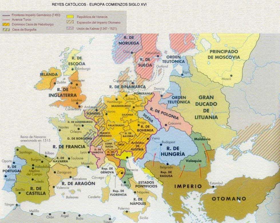 Mapa Europy królów katolickich puzzle online