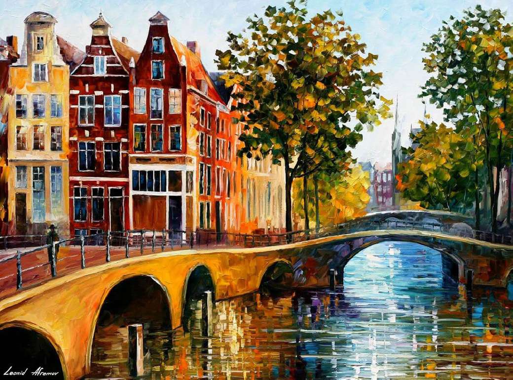 Malowidła domów i kanałów w Amsterdamie puzzle online