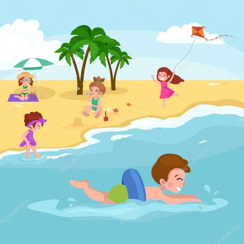 kąpiel, zabawa na plaży puzzle online