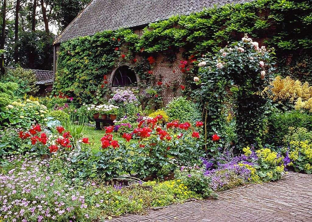 Bogactwo kolorowych kwiatów w ogrodzie puzzle online
