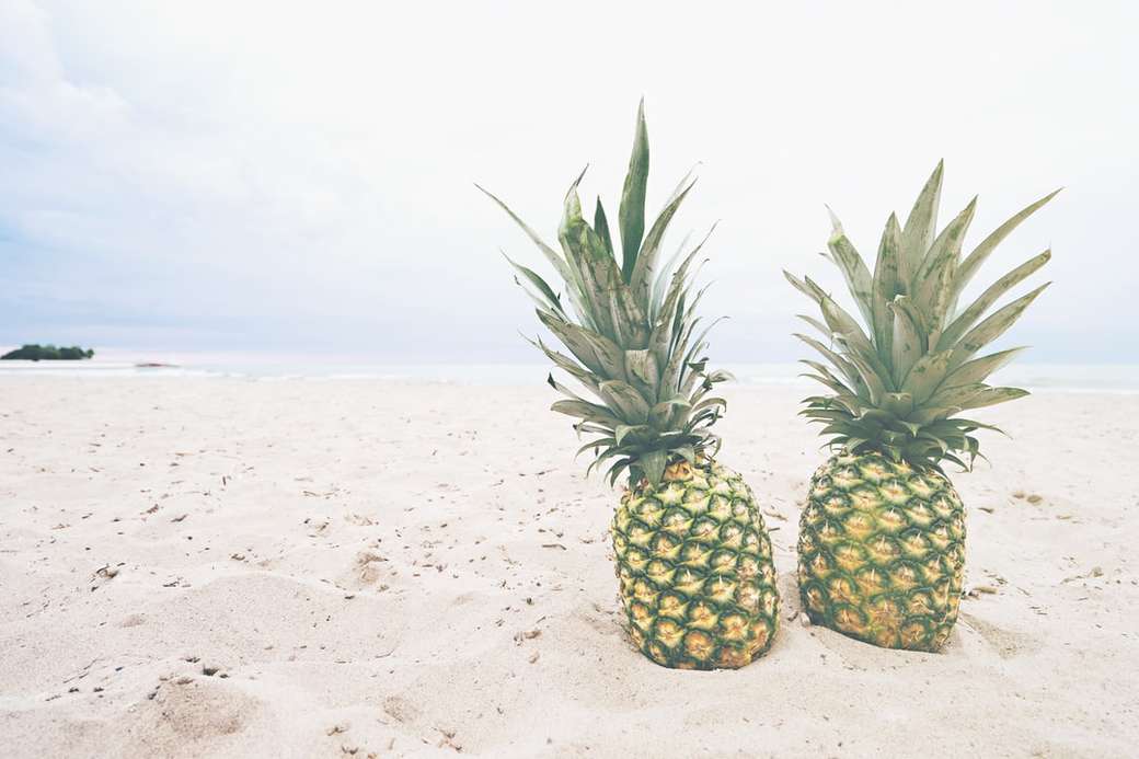 dwa owoce ananasa na piaskach puzzle online
