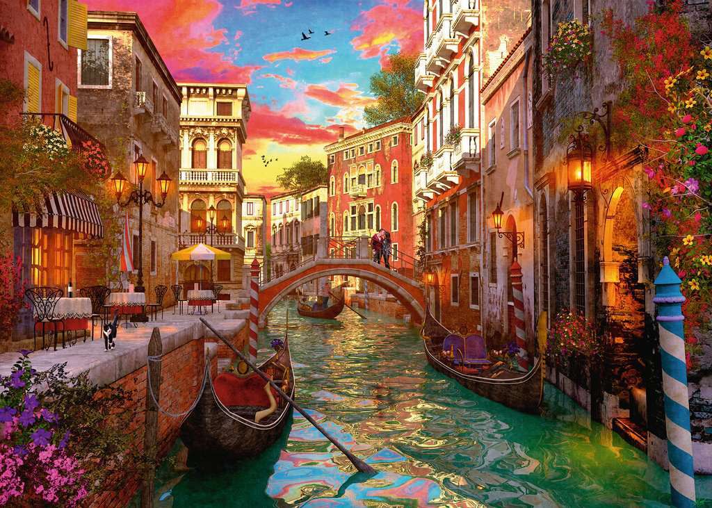 Malowanie mostów i łodzi w kanałach Wenecji puzzle online
