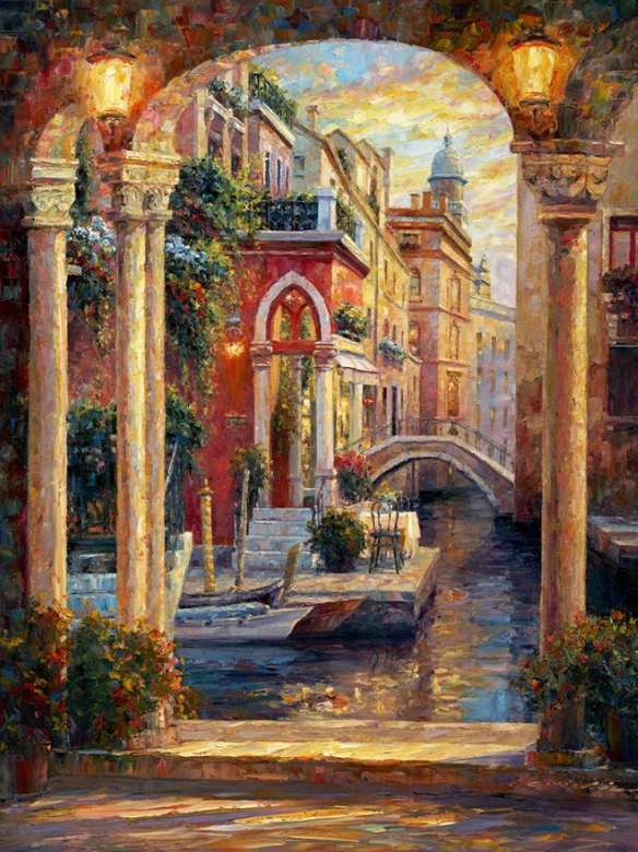Malowanie mostów i łodzi w kanałach Wenecji puzzle online