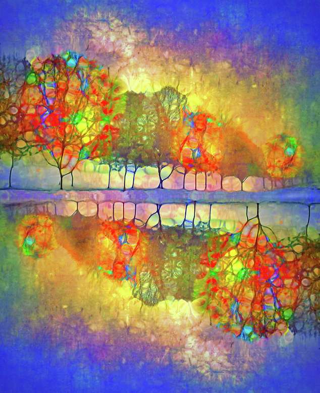 Filigranowe, kolorowe światy drzew puzzle online