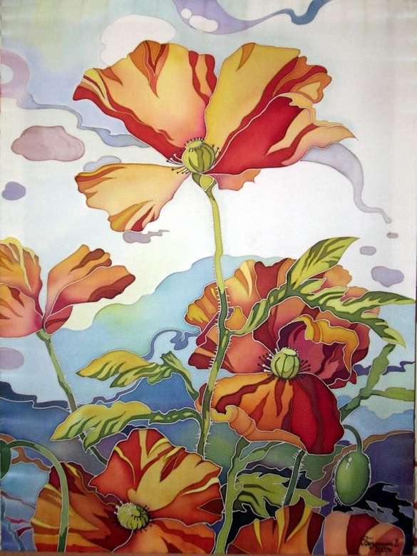 Kwiaty do malowania jedwabiu puzzle online