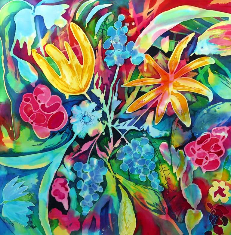 Malowanie na jedwabiu różnych kwiatów puzzle online
