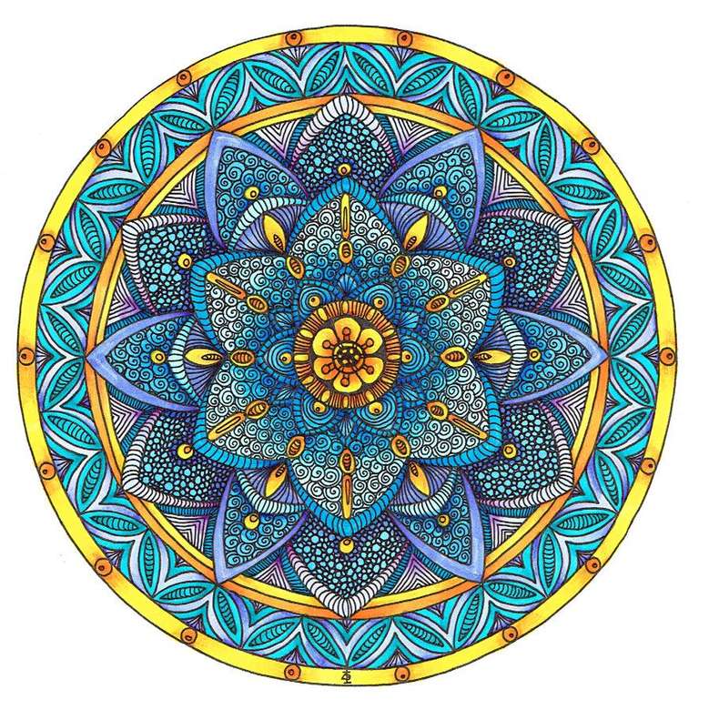 Mandala w odcieniach żółci i błękitu puzzle online