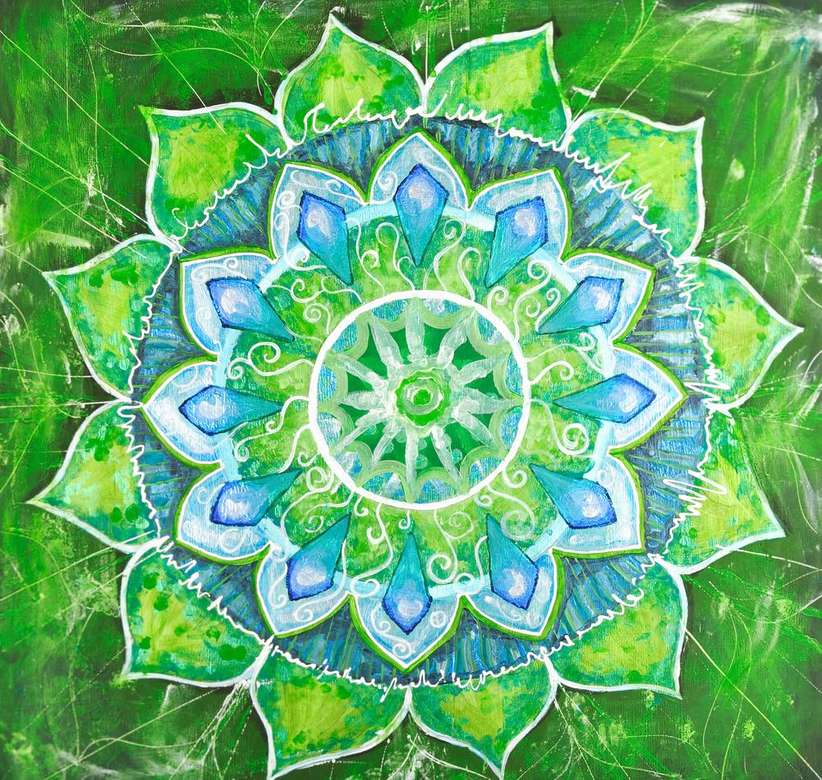 Mandala w odcieniach zieleni i błękitu puzzle online