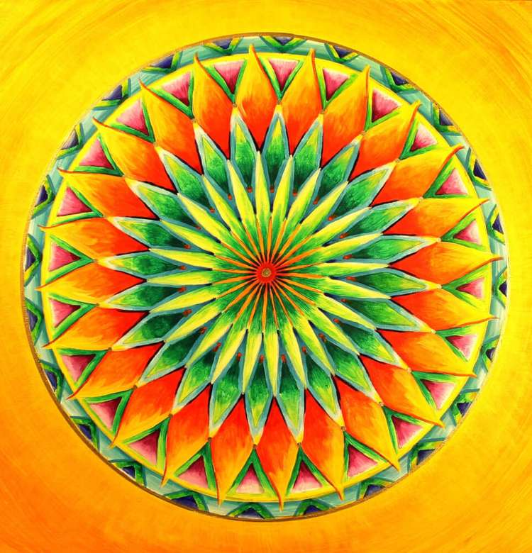 Mandala w kolorze żółto-pomarańczowo-zielonym puzzle online
