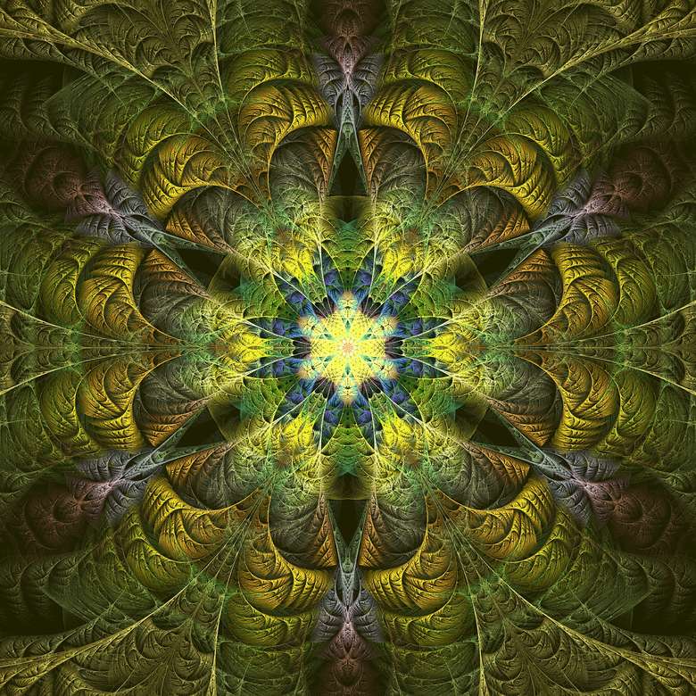 Mandala oliwkowo-zielone żółte odcienie złota puzzle online