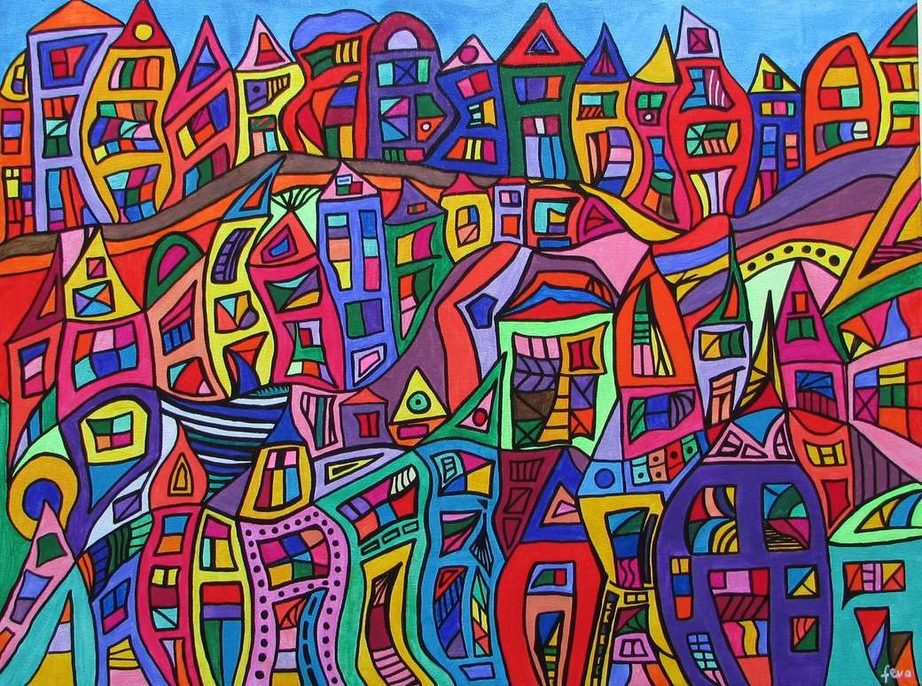 Abstracte kunst kleurrijke stad puzzel