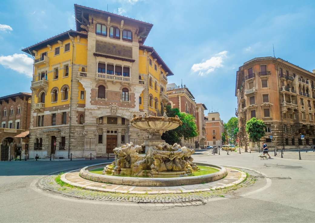 Piazza z fontanną na starym mieście w Rzymie puzzle online